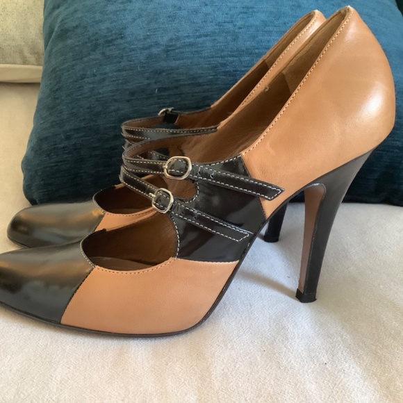 Hobbs Draycott Colourblock Mary Jane High Heel Courts Caramel Black Size 8 - Picture 3 of 12